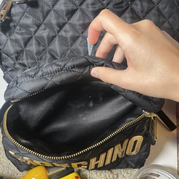 Moschino Black Quilted Nylon Backpack Gold MOSCHINO Logo Letters main image 3